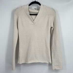 Prana Cream Fuzzy V Neck Pullover Hooded Sweater Size Small